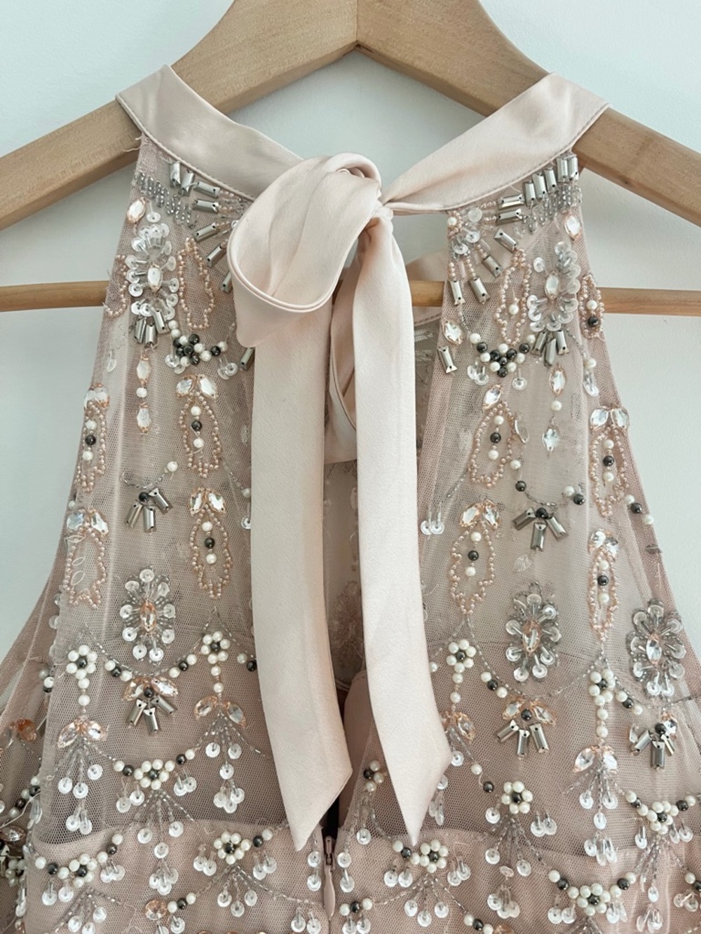 Adrianna Papell Blush Pink Tiered Tulle Skirt Beaded Bodice Ball Gown Dress Sz 6 - Picture 12 of 15